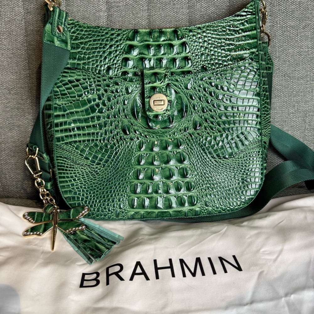 Brahmin Leia Parakeet Crossbody with Dragonfly charm